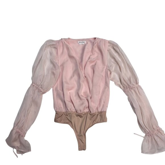 Lovers + Friends Tops - EUC Lovers and Friends Pink Sheer Sleeve Bodysuit XS